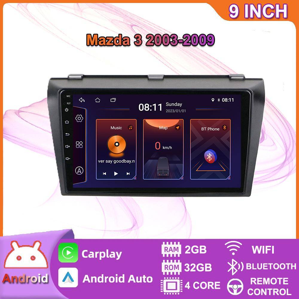 Android Bilradio Carplay För Mazda 3 2003-2009 Multimedia Videospelare GPS-Navigation WIFI 2+32GB blue