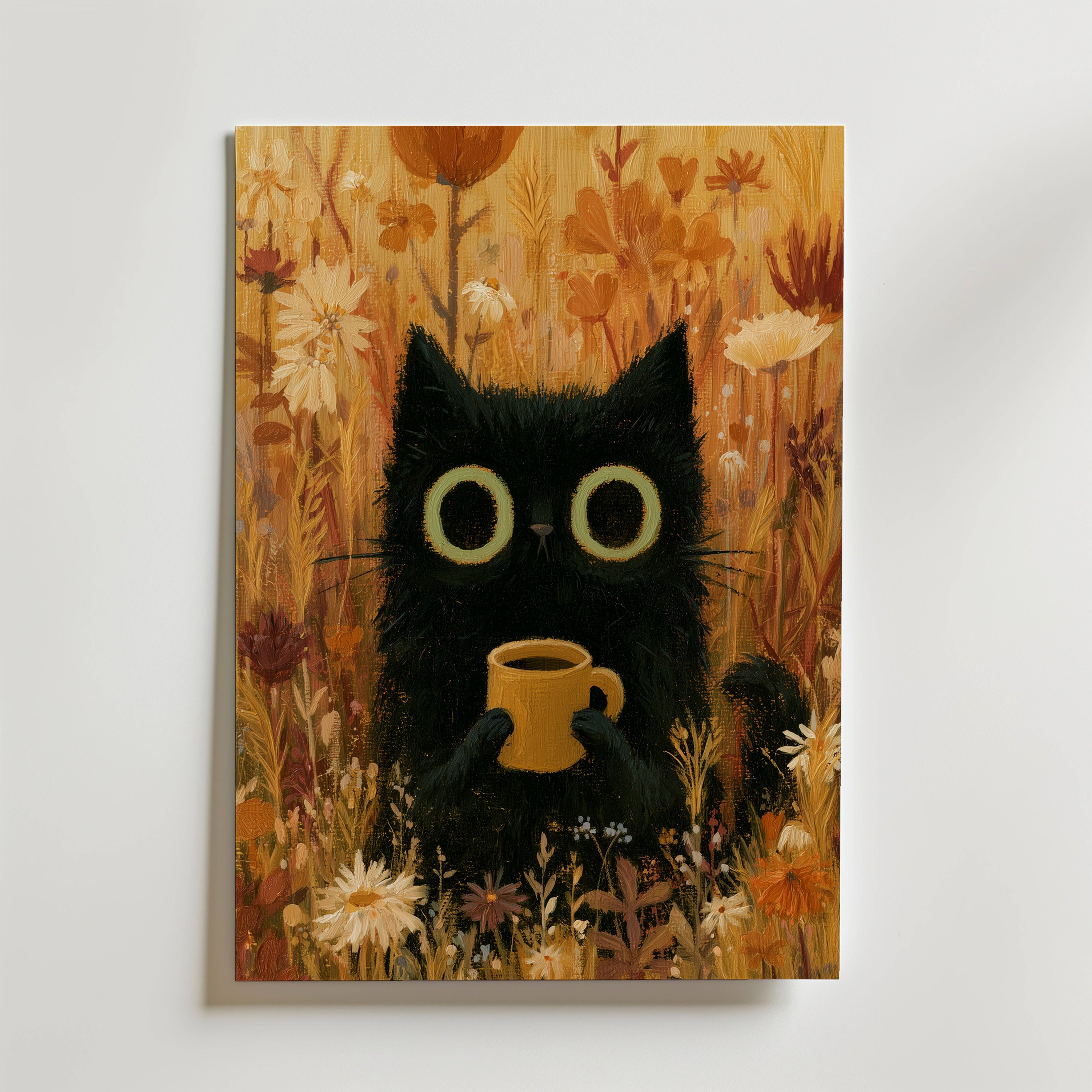 Cat in Orange Meadow Poster - Premium Canvas 40x50 cm Utan passepartout