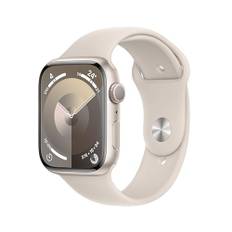 Apple Watch Series 9 (GPS, 45 mm) Smartwatch mit Aluminiumgehäuse und Sportarmband S/M in Polarstern. Fitnesstracker, Blutsauerstoff und EKG Apps, Always-On Retina Display, Wasserschutz