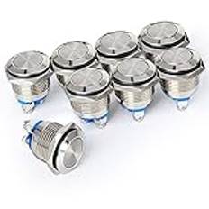 GUUZI 8st 16mm 2A 12V/24V/125V/250VAC Momentan Vattentät Tryckknapp med Skruvterminaler Tryckknapp i Rostfritt Stål (Platt Huvud)