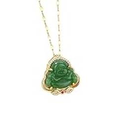 Fashionabla Lady 18k guldpläterade Laughing Buddha Hängsmycke Grön Jade Cubic Zirconia Ädelsten Lucky Amulet Smycken för Laughing Buddha Buddah Halsband Män, Ice Out Buddha hänge（Vit）