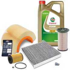 BESTPRICE Inspektionspaket Filterset mit 1x Ölfilter, 1x Kraftstofffilter, 1x Innenraumfilter (Aktivkohle), 1x Luftfilter, 1x Ölablassschraube mit Dichtung, 1x Motoröl 5W-30 LL Edge Titanium 5 l,