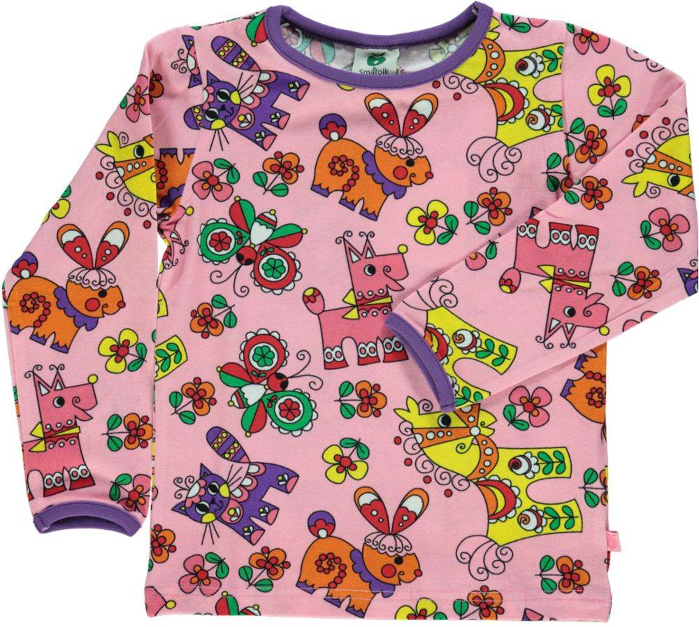 Langærmet t-shirt med dyr - Pink / 68 cm