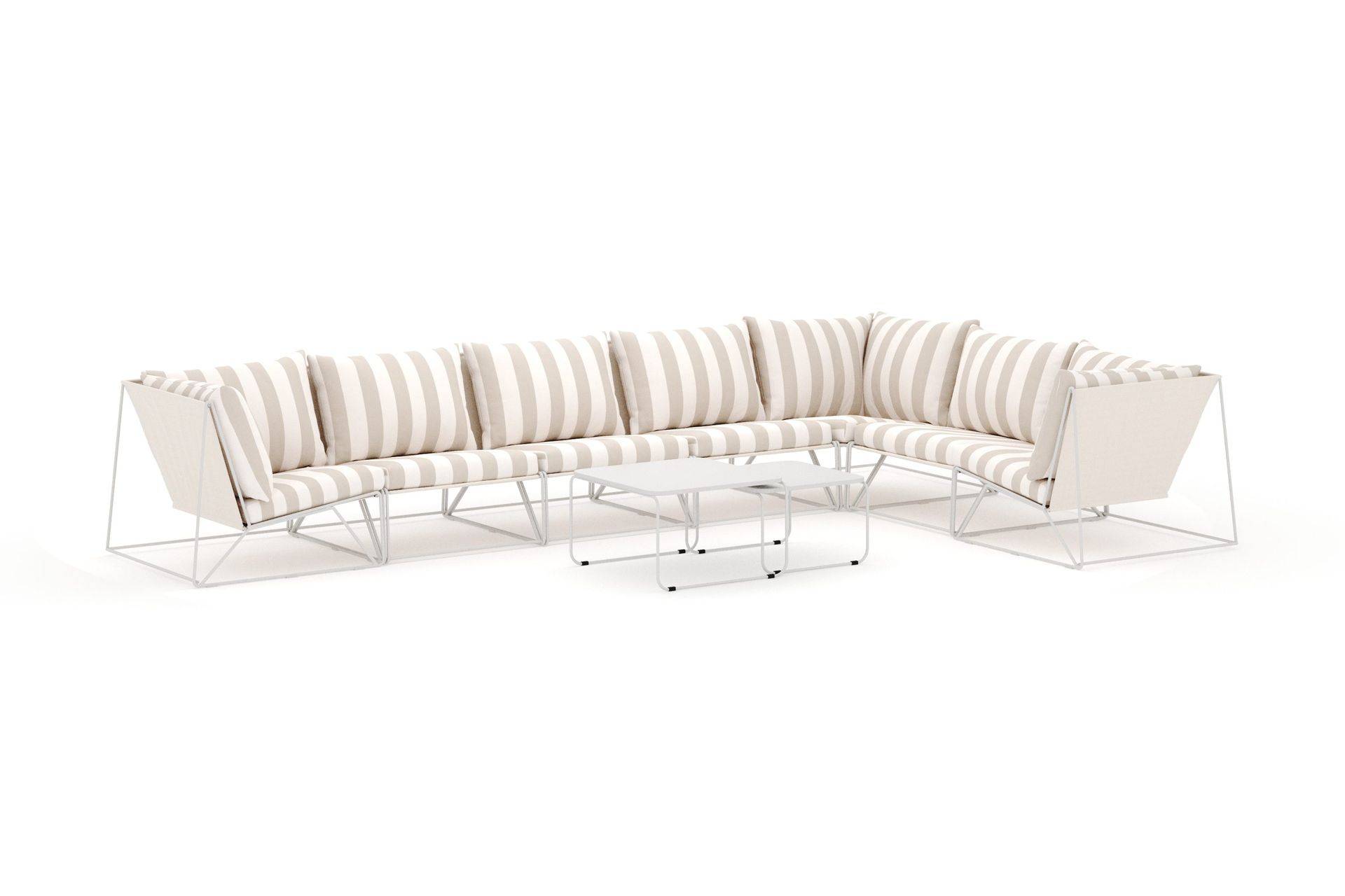 Usteryd utomhus L-soffa 7-sits vändbar - Beige/Striped Loungesoffor Comfort Garden