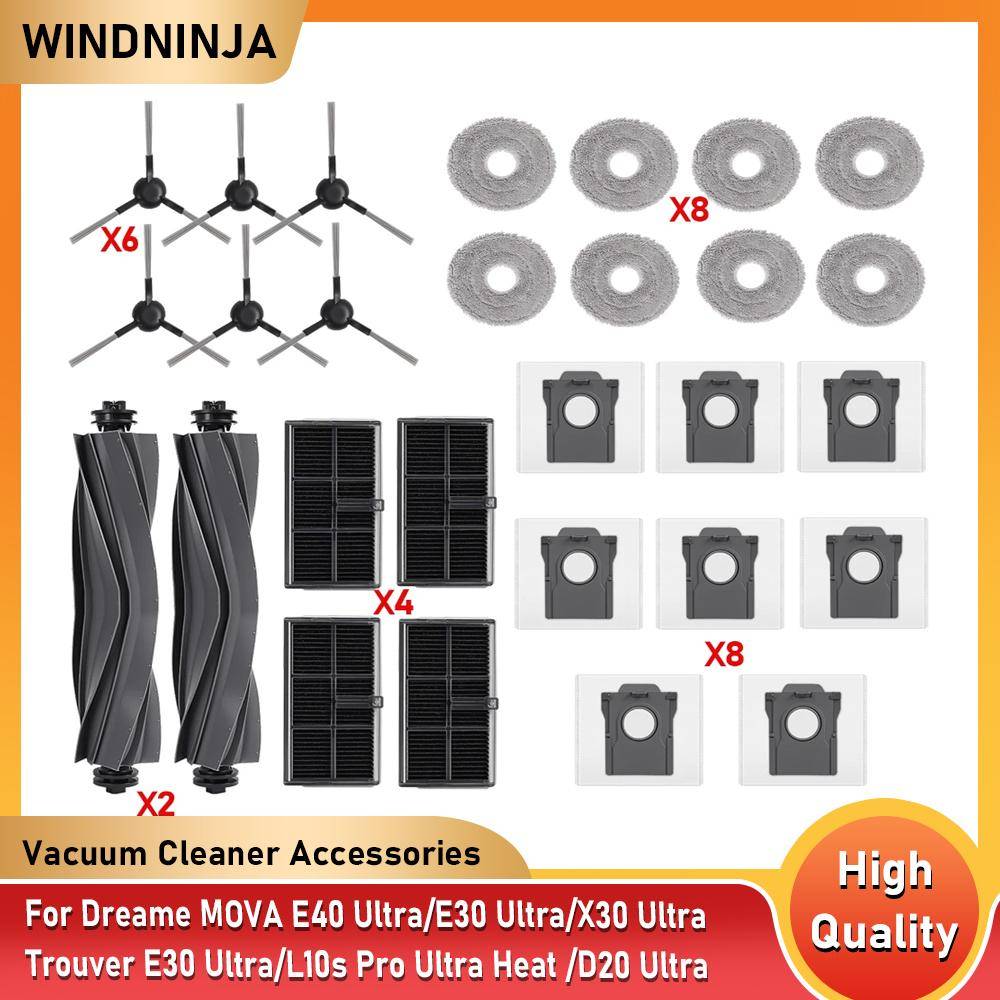 För Dreame MOVA E40 Ultra För MOVA E30 Ultra/Trouver E30 Ultra/L10s Pro Ultra Värme /X30 Ultra Tre-skärsborste Filter Moppduk Påse