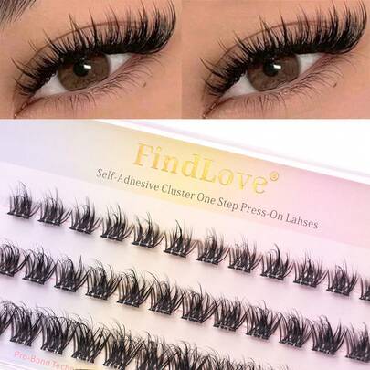 36 st naturliga franskluster med lim, wispy D-curl, förlimmade DIY-fransförlängningar för hemmet, volym, fluffiga och mjuka bruna lösfransar, självhäf