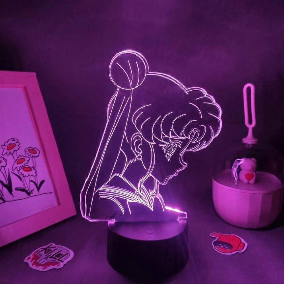 3D LED-lampa, 3D Illusion-lampa, Anime Sailor Moon, 3D-lampa, Sailor Moon, LED-nattlampa för barn, flicksäng