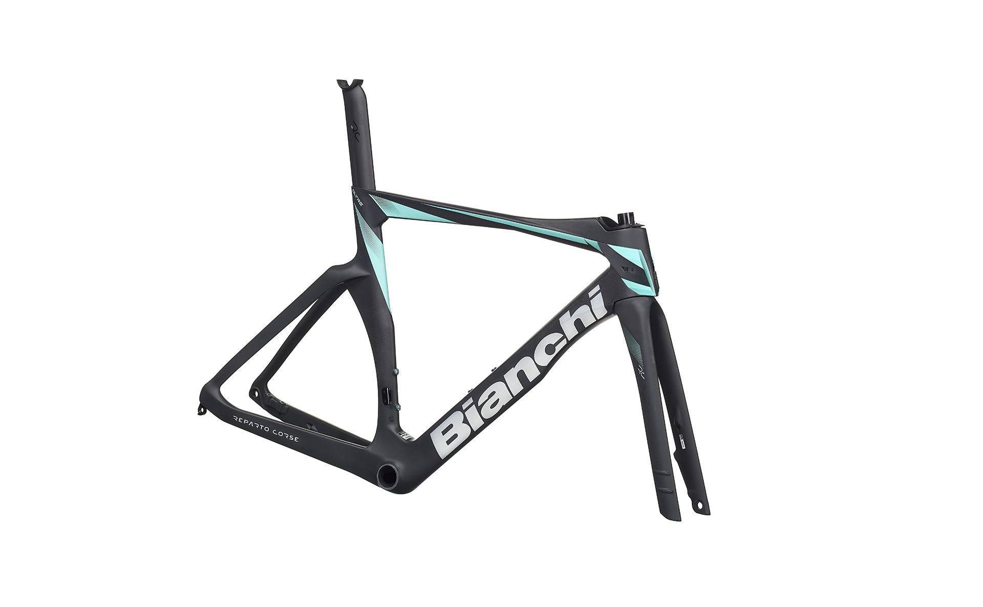 Bianchi Oltre RC Frameset 2023 - Di2 - Manubrio Aero integrato, materiale Carbonio, drop 125mm, reach 80mm, compatibile Di2 - 008 / 47 / XR - ANTRACITE / CELESTE (47)