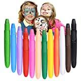 URAQT Ansiktsfärg Kritor för Barn, 12 Färger Ansikte Kroppsfärg Kritor Set, Barnfärgade Pennor Kit Giftfria Ansikts- och Kroppskritor Face & Body Painting Sticks, Perfekt för Halloween/Jul/Makeup /Cosplay