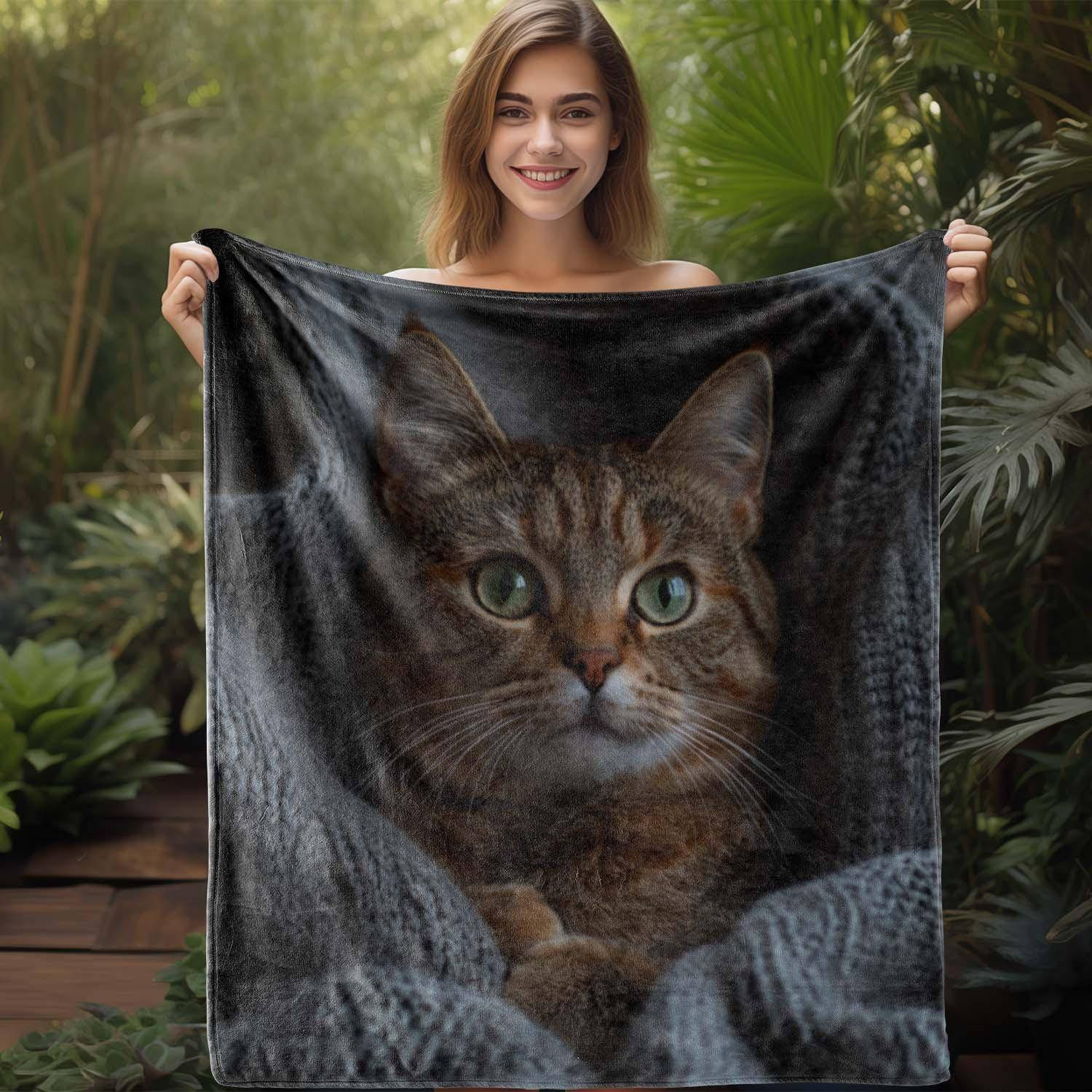 Cat Blanket Realistic Tabby Cat Print Fleece Throw Soft Cozy Pet Lover Gift Home Decor Animal Art Bedding Cover Warm Comforter 70x100cm28x39in