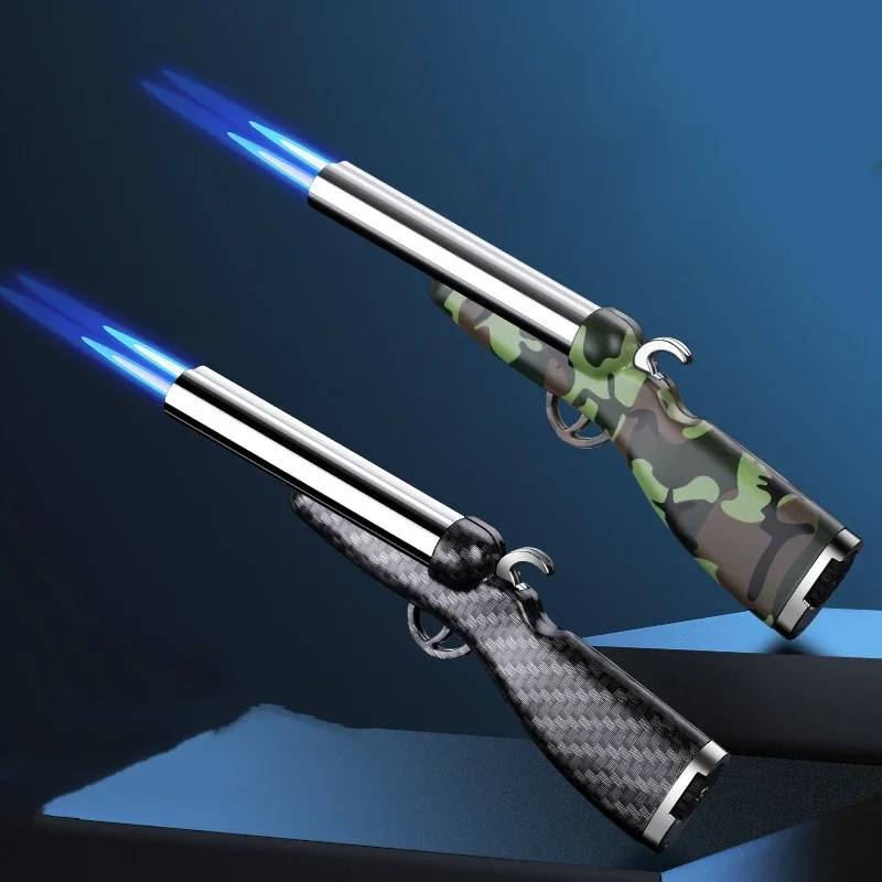 Double Flame Gun Lighter Windproof Creative Double Jet Butane Gas Open Flame Mini Lighter Smoking Accessories Men's Gift