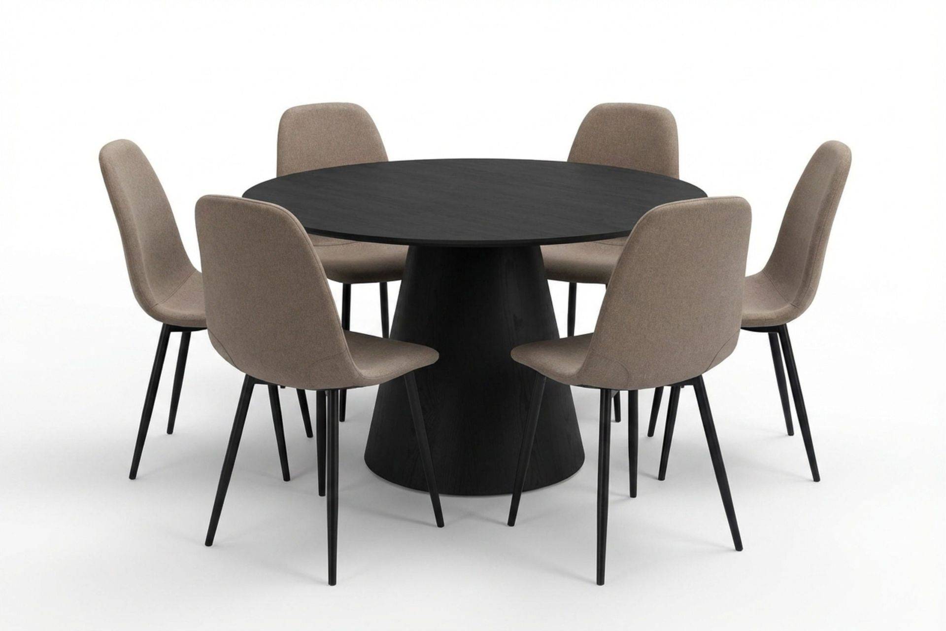 Siena Matgrupp runt 130 cm Svart med 6 Nibe Matstolar - Bark