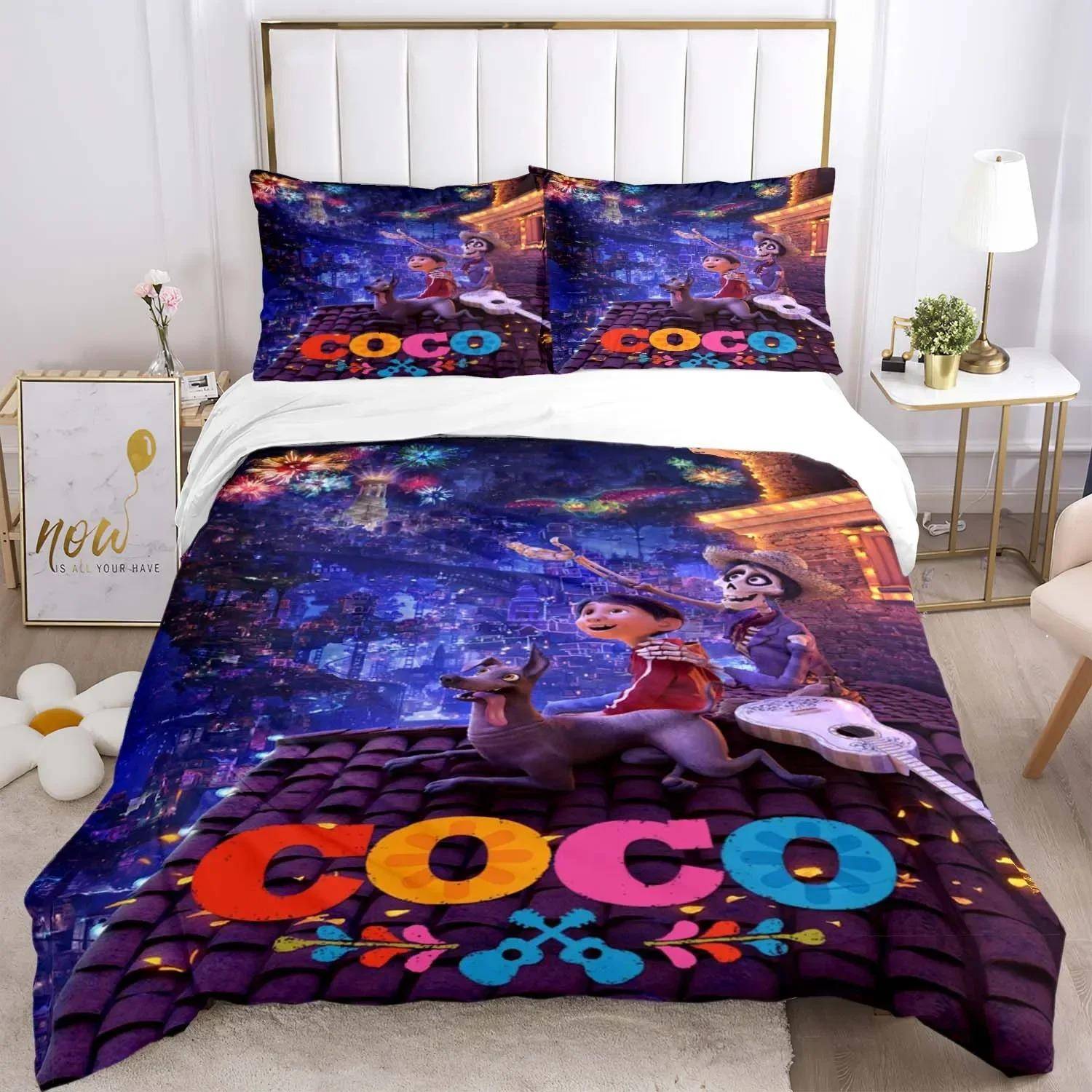 3D Disney Anime Coco Påslakan, Barnsängkläder, HD Täcke Överdrag Sängkläder för Barn Sängklädesset Sovrumsinredning 140X200cm 2pcs