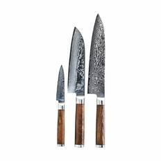 Timm Vladimir Kitchen Knivsæt - 3 dele - L 21/18/9 cm - Damaskusstål/ask - Brun