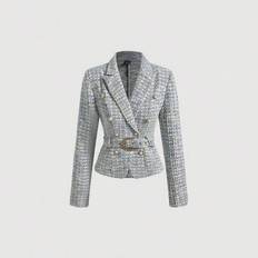 Women&#39;s Elegant Flat Lapel Double Breasted Blazer, Autumn And Winter Jacket, Retro Jacket,Winter Women Outfits,Winter Women Coat - Mauve Purple - L,M,S,XS