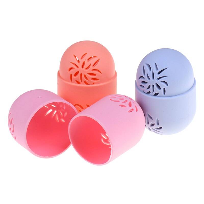1pc andningsbara kosmetiska svamphållare puffhållare sminktillbehör silikon sminksvamphållare puffförvaringsbox - Rosa
