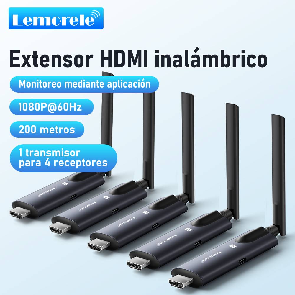 Lemorele 200m Wireless HDMI Transmitter and Receiver APP Monitor Video Transceiver Low Latency Plug and Play for PC TV Projector