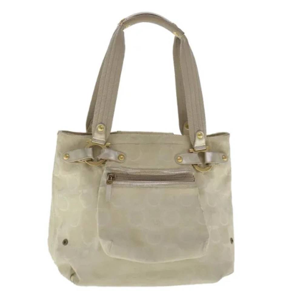 Salvatore Ferragamo Pre-owned Pre-owned canvas håndtasker - Vintage - Dame - Beige - ONE SIZE - Uld