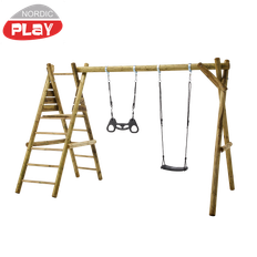 NORDIC PLAY Gyngestativ 240 cm med platform m/1 sort gynge og 1 sort trapez ekskl. rutsjebane