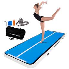 AirTrack Nordic Home 4m Special Edition Mehrfarbig mit Luftpumpe, Turnmatte Aufblasbar, für Gymnastik, Yoga - Langlebig & Einfach zu Transportieren Matte Sport, Air Track Gymnastikmatte (Blau)