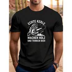 Herrskjorta med grafik, "Real Guys Make Wood Motorsåg & Öl" - Humoristisk tysk slogan, rund hals, t-shirt, lätt stretchtyg, lätt, avslappnad, kortärma - Standard (L,M,S,XL,XXL,XXXL)