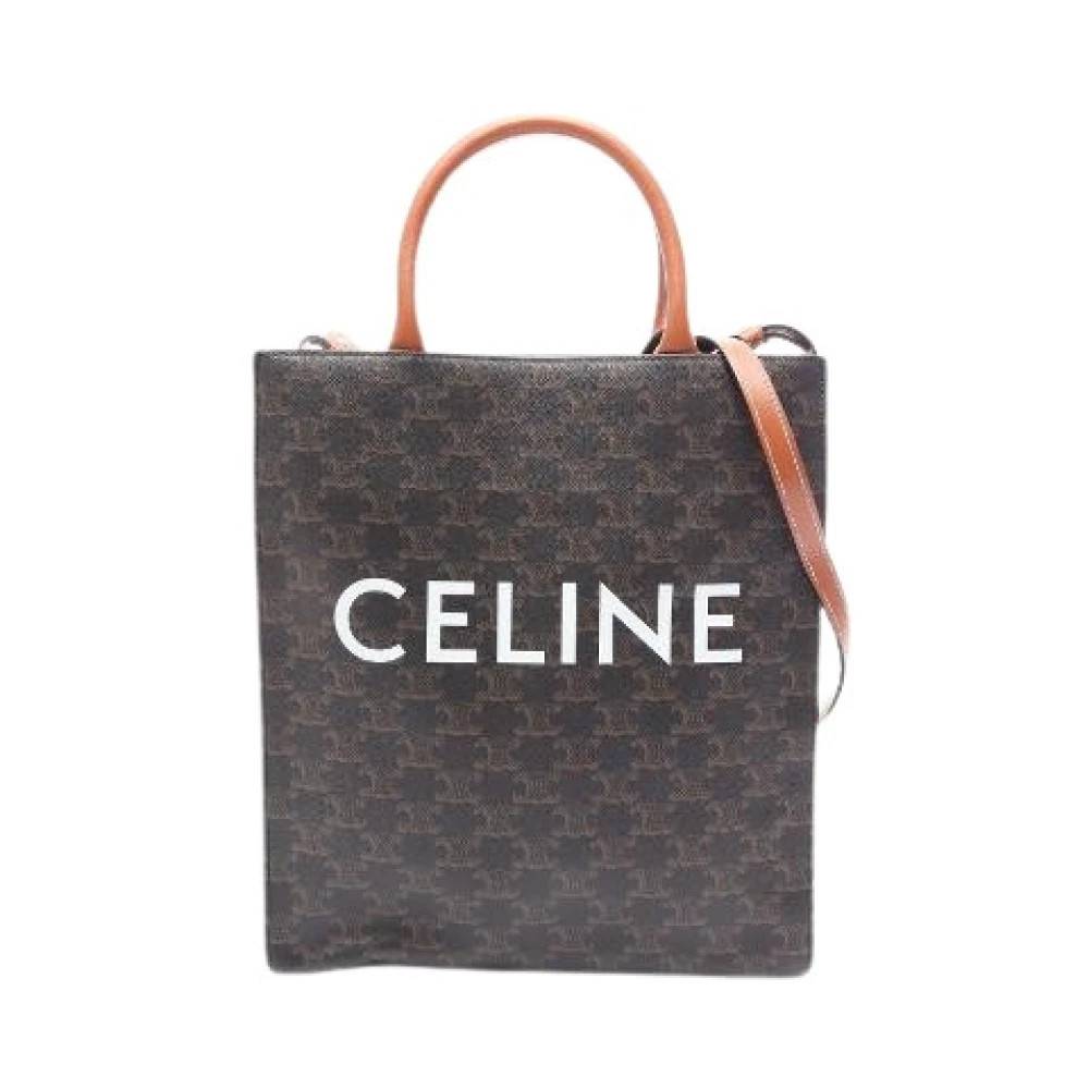 Celine Vintage Pre-owned Small Vertical Cabas Triomphe PVC Coated Canvas 2way Tote Bag - Vintage - Dame - Brun - ONE SIZE - Uld