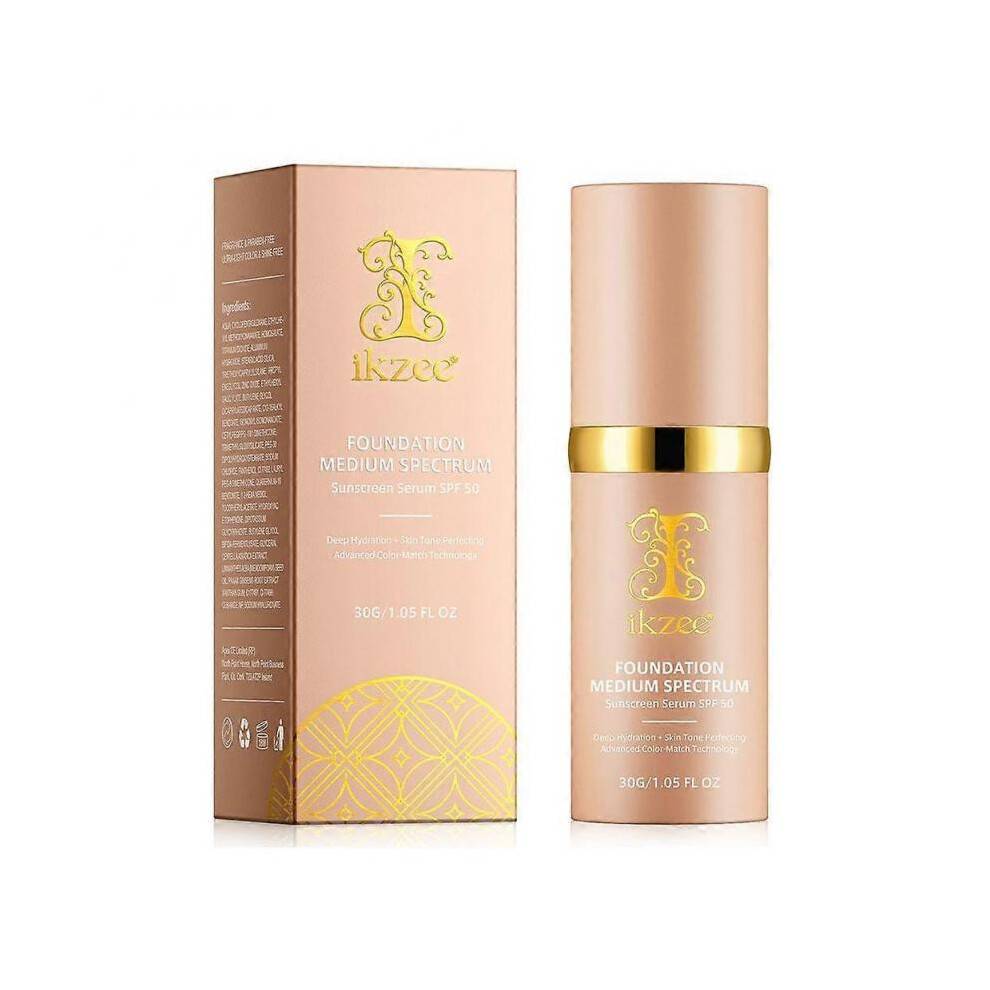 (Medium) 4 in 1 Foundation with SPF 50+, Hydrating Color Changing Foundation Longwearing & Waterproof, Medium Spectrum for Gym, Sport, Dancing 30ML