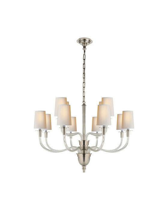 Vivian Two-Tier Chandelier Polished Nickel/Linen Shades