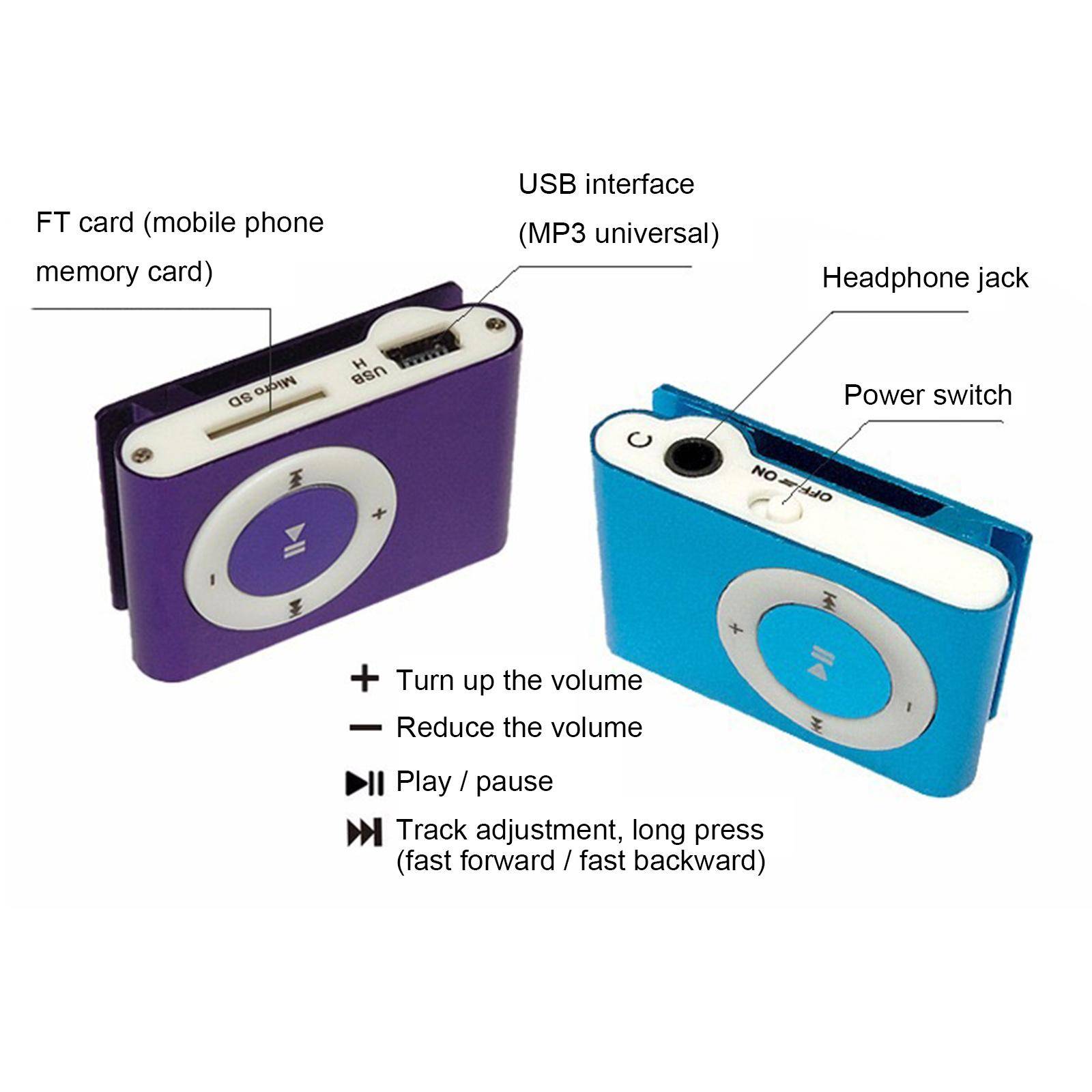 Mini Bärbar USB MP3-spelare Miniklämma MP3 Vattentät Sport Kompakt Mp3-musikspelare i metall med TF blå