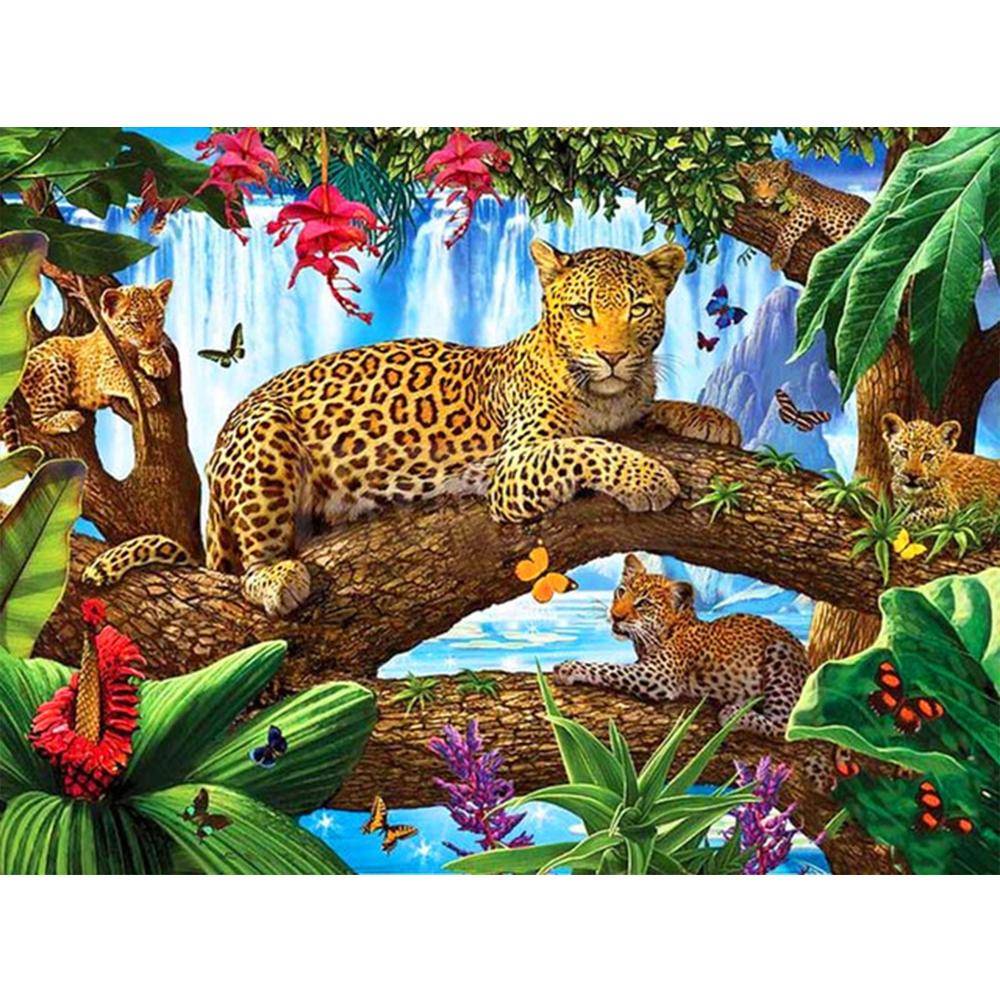 5d Diamantmålning Kvinna Djur Diamantbroderiförsäljning Leopardbilder av Rhinestones Mosaikhantverk Full Round 30X40CM