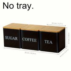 TEMU Set Of 3 Black And White Storage Containers, Metal Canisters For Storing Coffee Beans, Sugar, And Tea, Everyday Organization, Kitchen Storage.