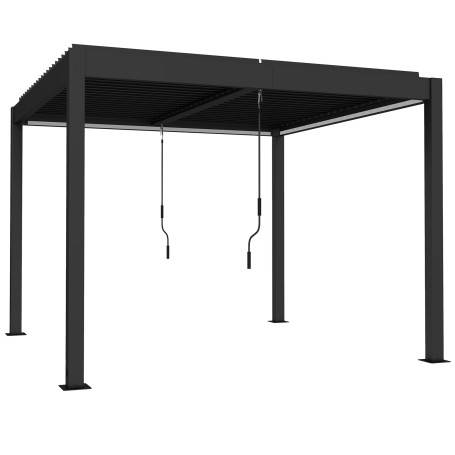 Pergola Grå 300 x 300 cm Aluminium Med LED-belysning Lamelltak