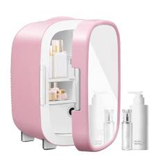 WANNYTON Mini Kühlschrank 7 L, Kosmetik Kühlbox mit Spiegel, Autokühlschrank tragbar, kleine Autokühlbox 220-240 V/12 V, kühl und heiß, für Zimmer Auto Büro Schlafzimmer, Rosa