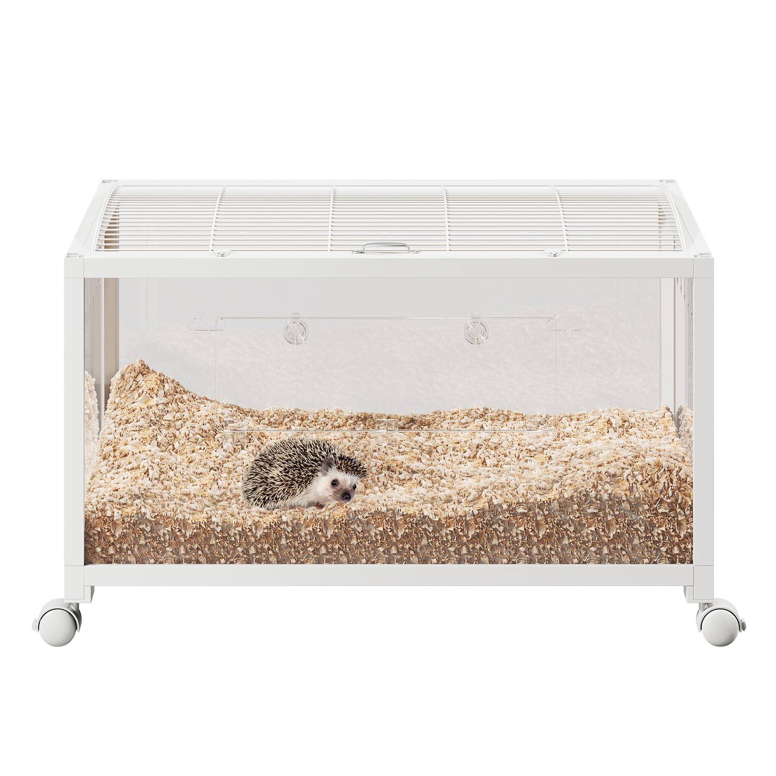 Stackable Metal Hamster Cage with Wheels - Acrylic Sides, Bite-Resistant Double Doors & Large Ventilation - Suitable for Hamsters, Gerbils, Rats & Guinea Pigs - White, 96 x 47 x 50 cm, Large