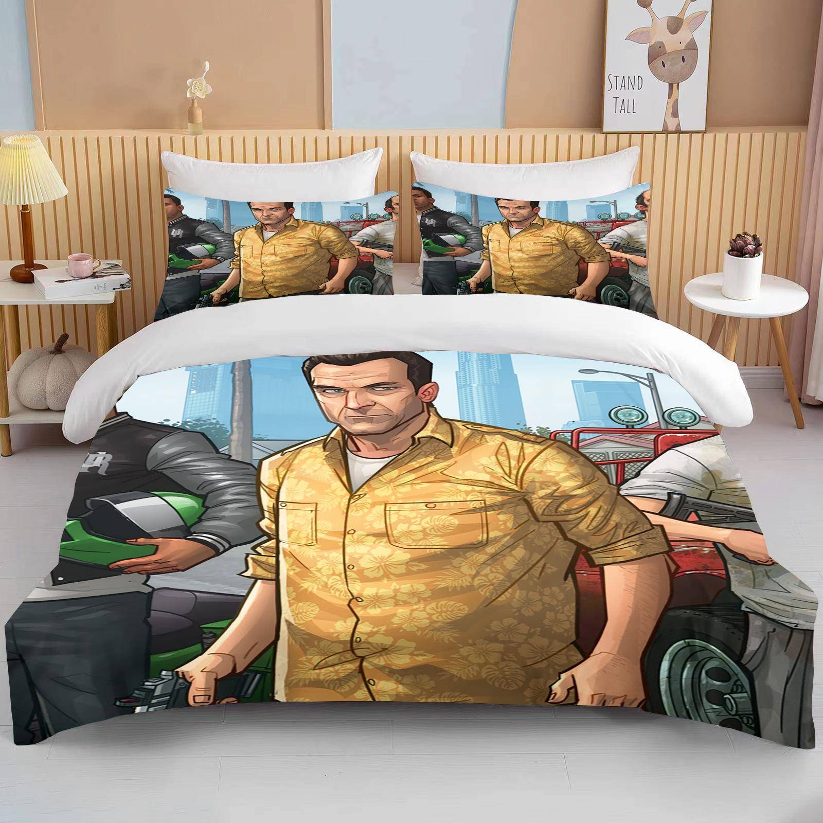 10 Storlekar 3D Spel GTA V Sängkläder Tecknade Påslakan Grand Theft Auto Sängkläder Sängkläder Med Örngott Dropshipping EU single(135x200cm)