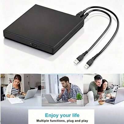USB 2.0 ultratunn extern CD-DVD-enhet, CD-R/DVD-R-brännare kompatibel med bärbar och stationär dator - Svart (USB)