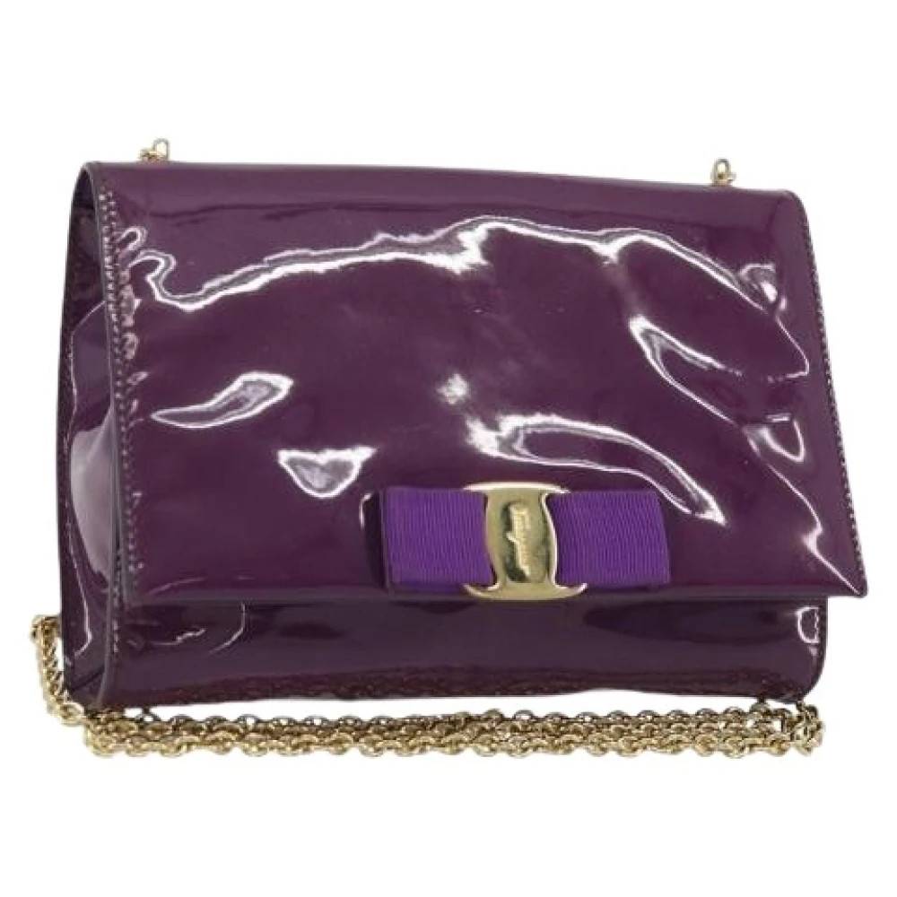 Salvatore Ferragamo Pre-owned Pre-owned Patent Leather Skuldertaske - Vintage - Dame - Lilla - ONE SIZE - Uld