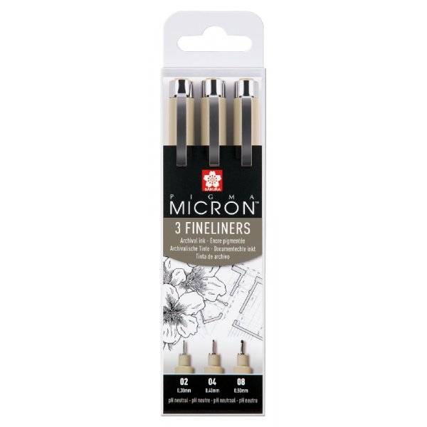 Fineliners Pigma Micron Arkivbeständig - 3 pennor (02, 04, 08)