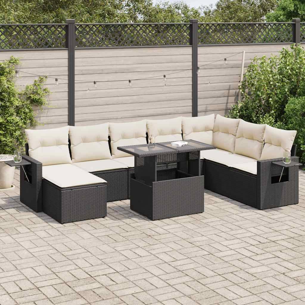 Sofasæt Til Haven 9 Dele Med Hynder Polyrattan - Sort og cremefarvet / Med opbevaring