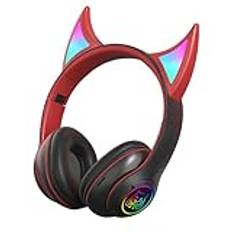 Trådlösa Over-Ear-hörlurar,Trådlösa Over-Ear-hörlurar - Devil Cat Ear Trådlösa spelheadset,Lätta sporthörlurar, Studenthörlurar med färgade andningsljus