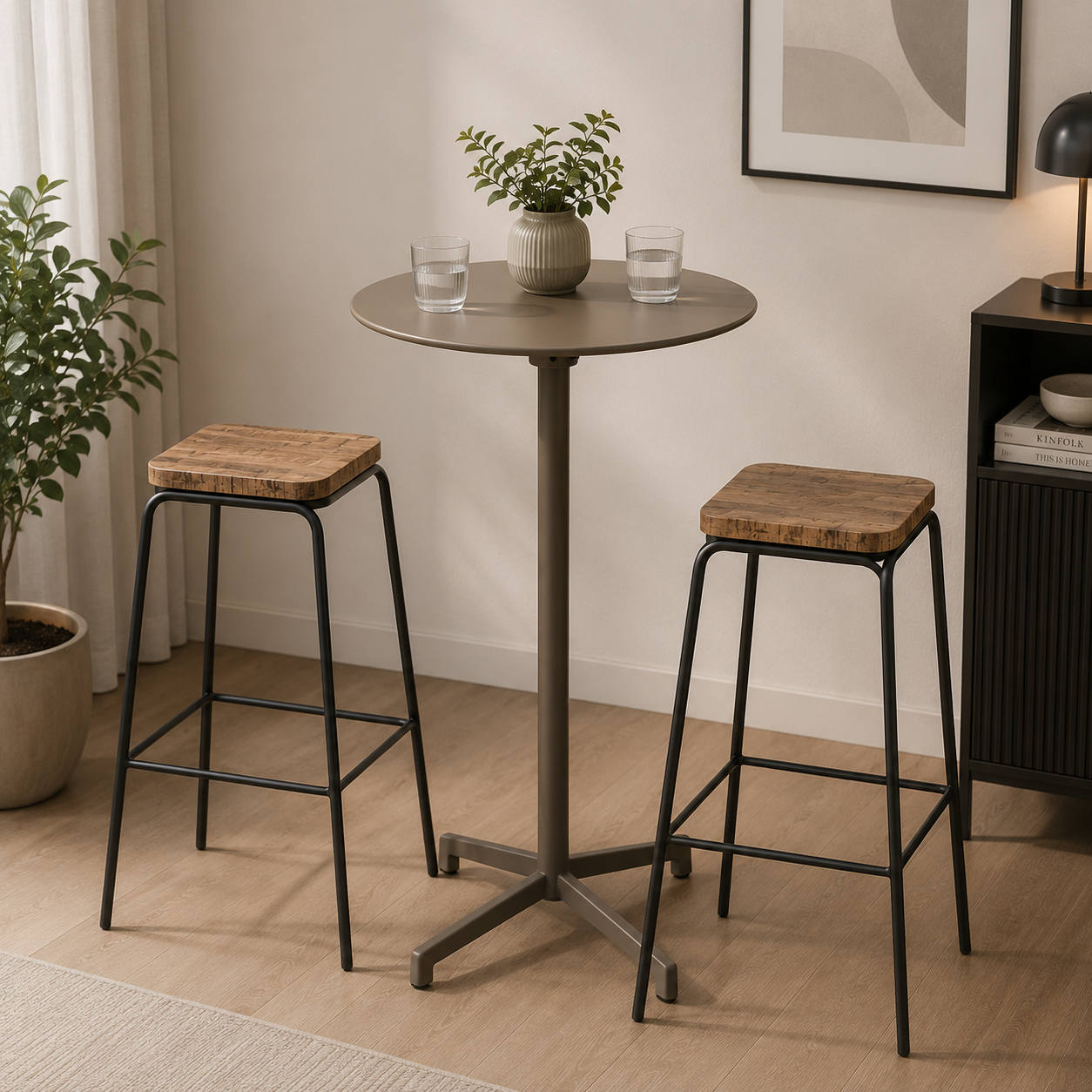 Sammenklappeligt barbord Ø60 cm i cappuccino Stilrent ståbord til inde- og udebrug.