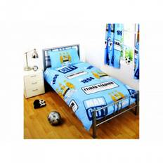 Manchester City FC Official Classic Crest Patch Single Duvet and Pillow Case Set - Single Bed / Sky Blue