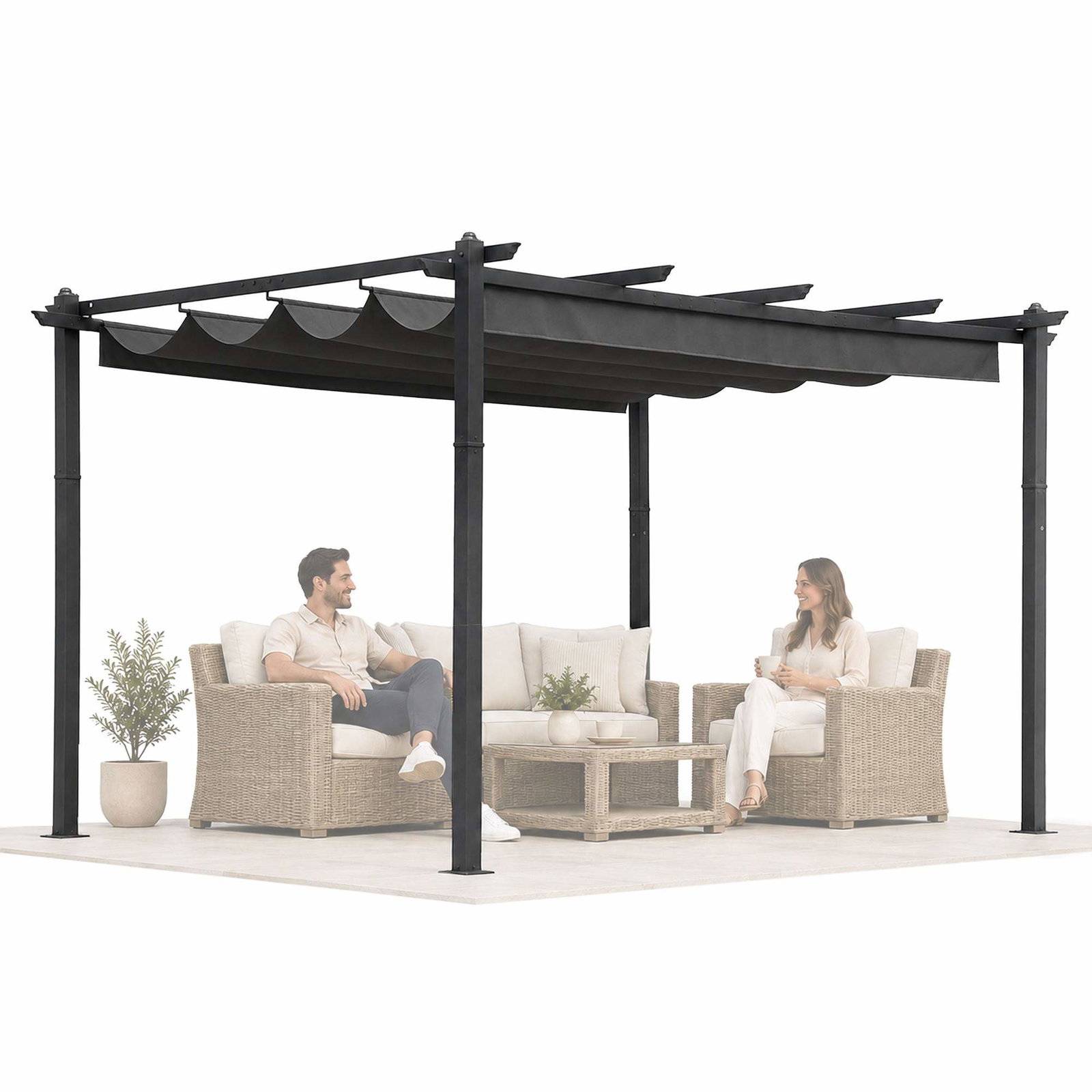 Havepergola 3x4m – Stålramme, justerbar baldakin