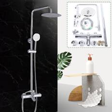 Termostat duschsystem duscharmatur regndusch duschset duschpanel handdusch med blandare duschpelare duschmunstycke dusch rostfritt stål krom regndusch inkl. justerbar regndusch duschstång rund silver