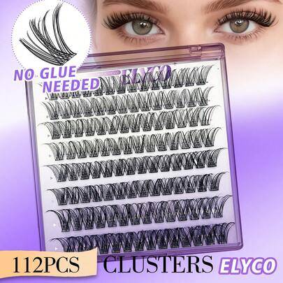 ELYCO 112 Cluster Lash, D Curl 0,05 mm ultramjuk fiber, 12–16 mm blandad längd, naturligt utseende, segmenterad design för enkel applicering, skonsam