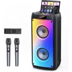 JYX Karaokemaskin med 2 trådlösa mikrofoner, komplett subwoofer för scen Professionell bärbar Bluetooth-karaokehögtalare för vuxna och barn, PA-system för stora fester