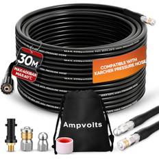 Ampvolts Avloppsrengöringsslang Set 30m - 400 Bar/5800 PSI, kompatibel med Karcher K2 K3 K4 K5 K6 K7 högtryckstvättar, Premium avloppsrengöringsset för igensatta rör och avlopp premiumset