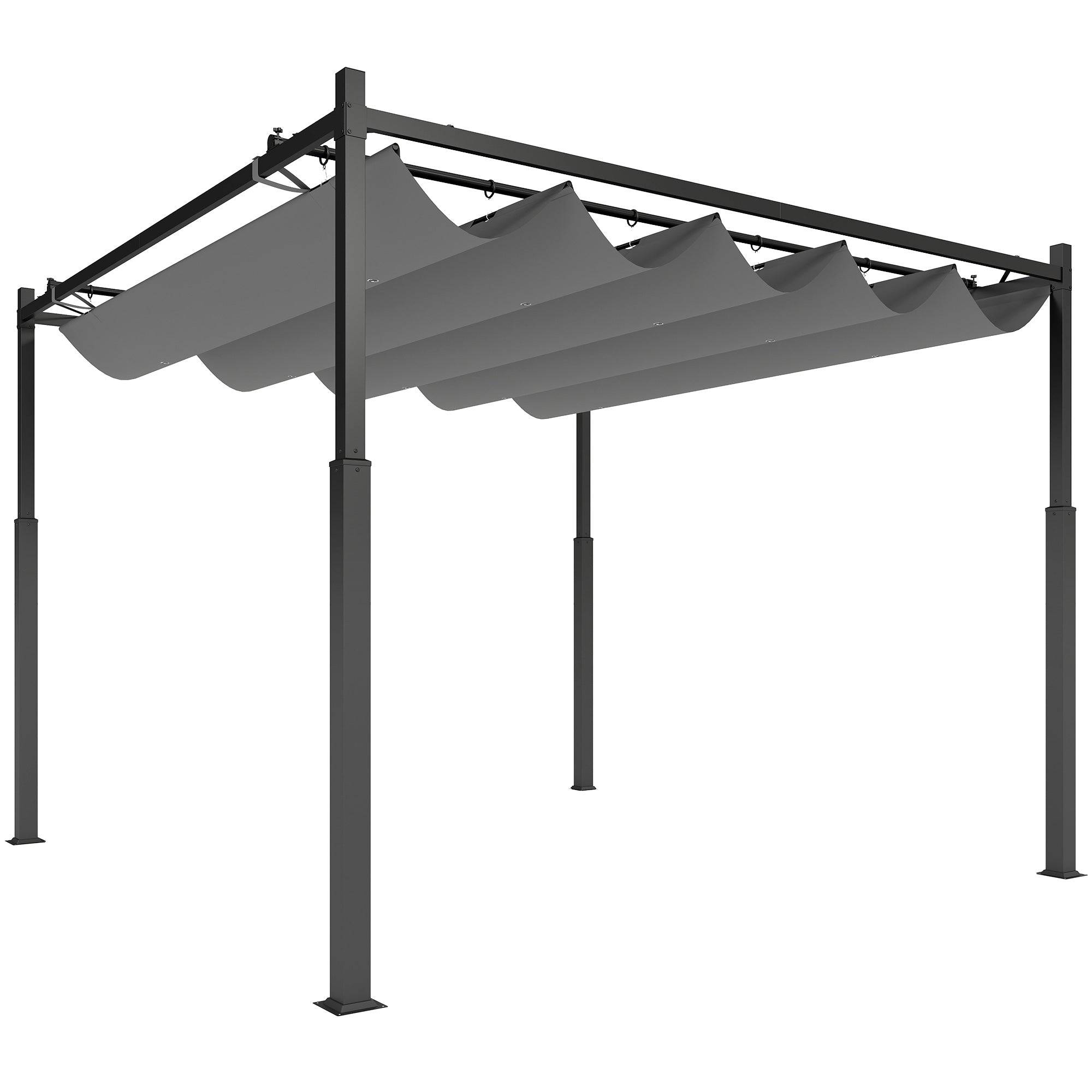 Pergola ca. 3x3 m, fritstående terrasseoverdækning med skydetag, magnetisk pude, 8 cm søjle, UV-bestandig