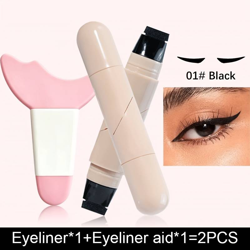 2pcs-[an Eyeliner , With An Eyeliner Aid], Application, Long-lasting, Waterproof, Sweatproof, And . Suitable For Beginners, Quickly Completes Eye Makeup, Suitable For Everyday Use. Black And Brown.