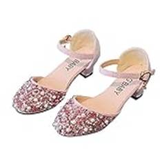 Dam platt mage sommar flickor sandaler strass skor dekoration slip-on skor prinsessa sommar sandaler spänne ledig fest, L 019 rosa, 34.5 EU Larga